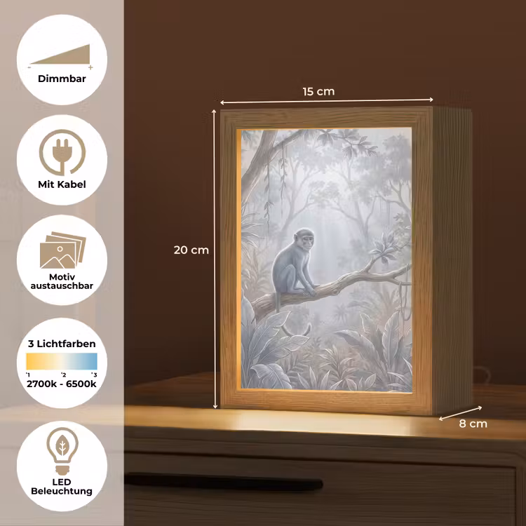 Aap - Boom - Jungle - Natuur - Grijs Light Box met kabel (Wandlamp) klein -USP_websiteoverzichtDE