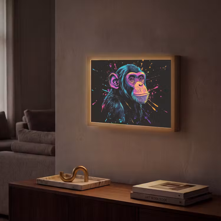 Aap - Verf - Neon - Kleur Light Box met batterij (Wandlamp) middel -sfeer1