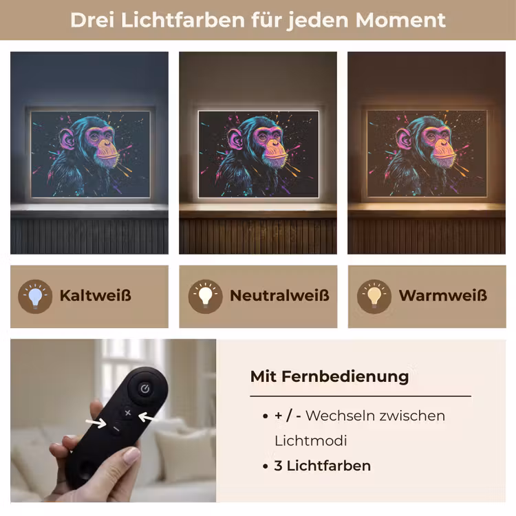 Aap - Verf - Neon - Kleur Light Box met batterij (Wandlamp) middel -USP_lichtkleurDE