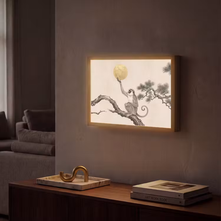 Aap - Maan - Goud Light Box met batterij (Wandlamp) middel -sfeer1
