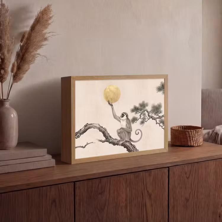 Aap - Maan - Goud Light Box met batterij (Wandlamp) middel -sfeer2