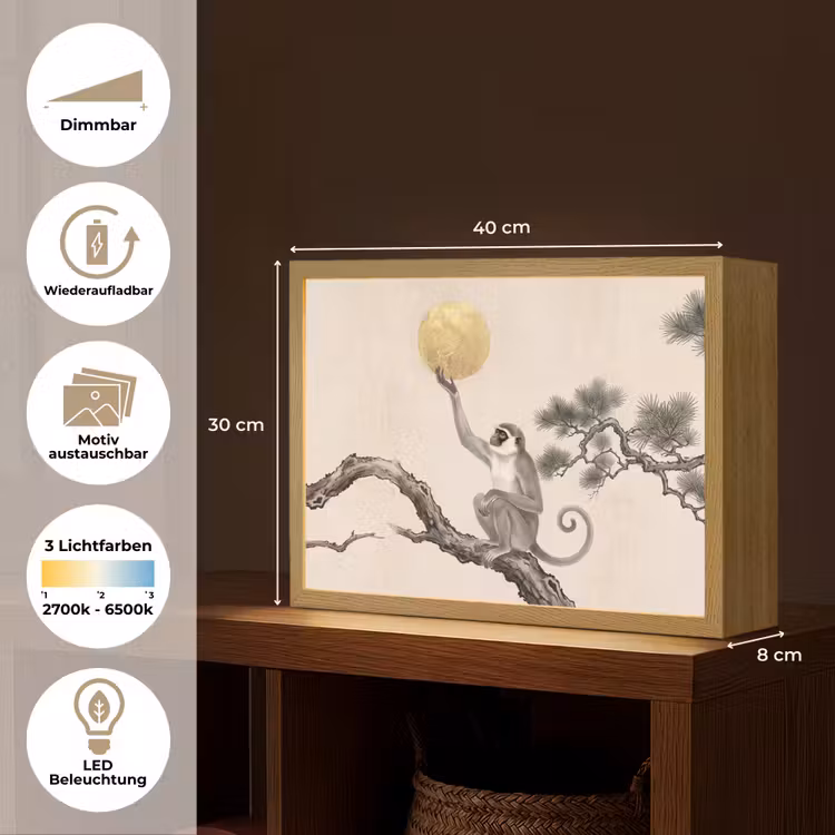 Aap - Maan - Goud Light Box met batterij (Wandlamp) middel -USP_websiteoverzichtDE