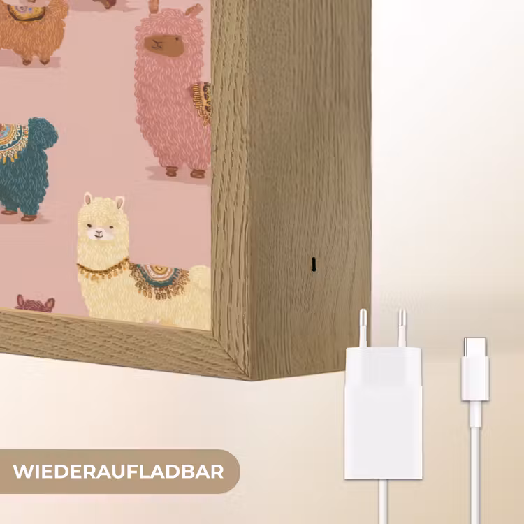 Alpaca's - Patroon - Kleurrijk Light Box met batterij (Wandlamp) middel 907 -USP_websiteoplaadbaarDE