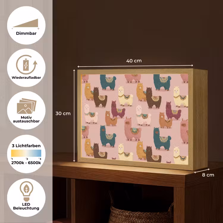 Alpaca's - Patroon - Kleurrijk Light Box met batterij (Wandlamp) middel 907 -USP_websiteoverzichtDE