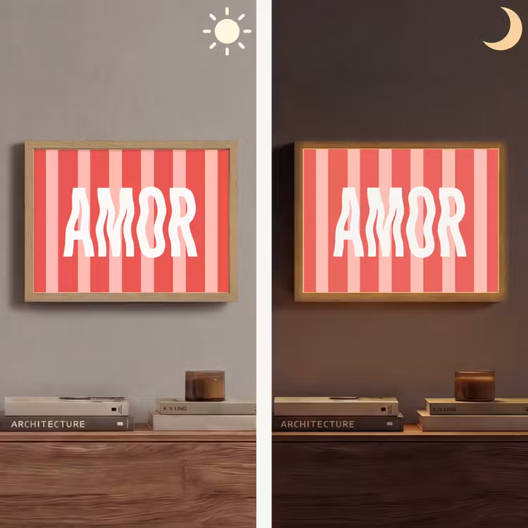 Amor - Strepen - Rood - Roze Light Box met batterij (Wandlamp) middel -sfeer3