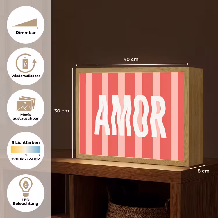 Amor - Strepen - Rood - Roze Light Box met batterij (Wandlamp) middel -USP_websiteoverzichtDE
