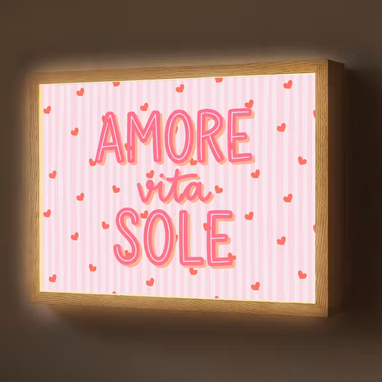 Amore vita sole - Roze - Hartjes Light Box met batterij (Wandlamp) middel -z3d_website