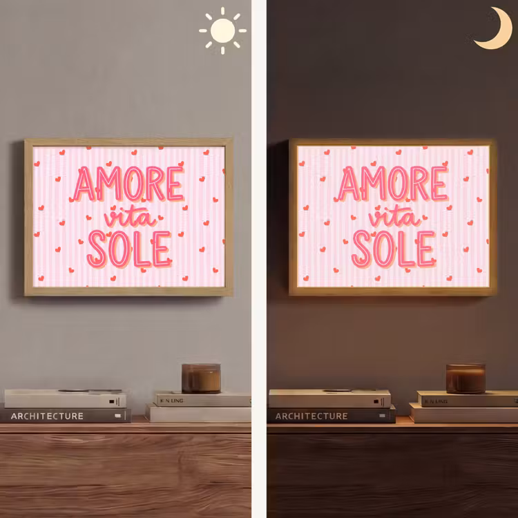 Amore vita sole - Roze - Hartjes Light Box met batterij (Wandlamp) middel -sfeer3