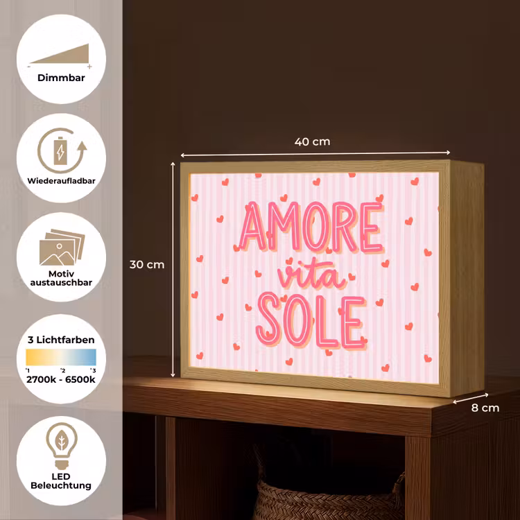 Amore vita sole - Roze - Hartjes Light Box met batterij (Wandlamp) middel -USP_websiteoverzichtDE