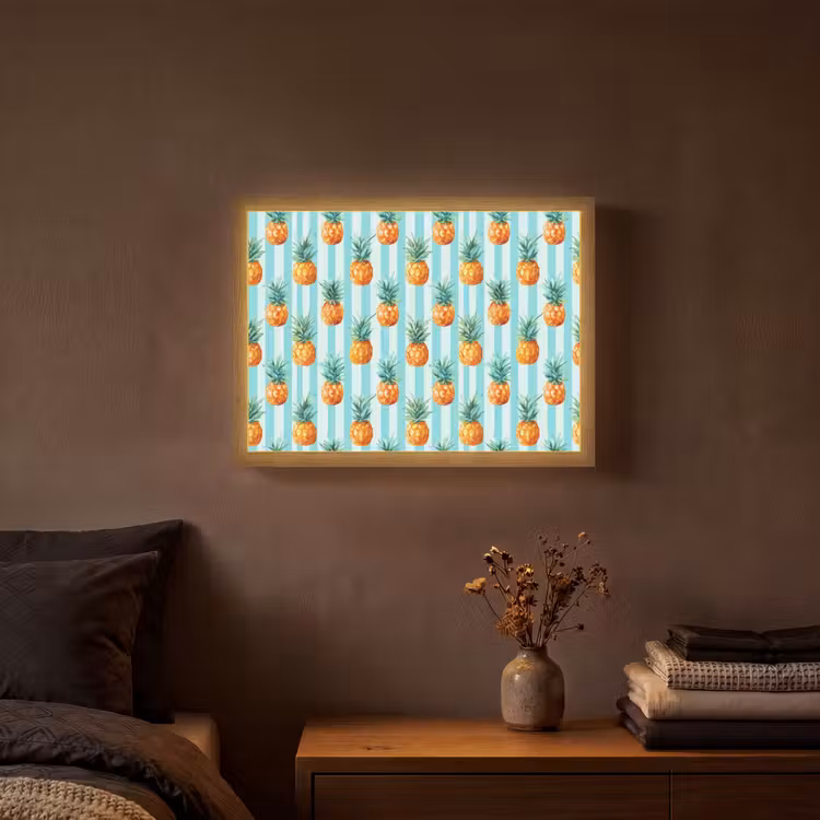 Ananas - Strepen - Groen Light Box met batterij (Wandlamp) middel 907 -sfeer4
