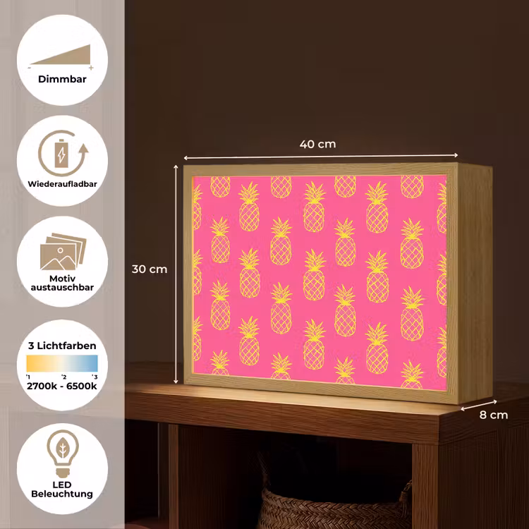 Ananas - Trendy - Roze Light Box met batterij (Wandlamp) middel 907 -USP_websiteoverzichtDE