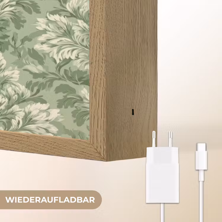 Sierlijk - Lichtgroen - Planten - Patroon - Getailleerd Light Box met batterij (Wandlamp) middel 907 -USP_websiteoplaadbaarDE