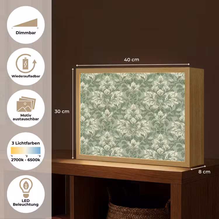 Sierlijk - Lichtgroen - Planten - Patroon - Getailleerd Light Box met batterij (Wandlamp) middel 907 -USP_websiteoverzichtDE
