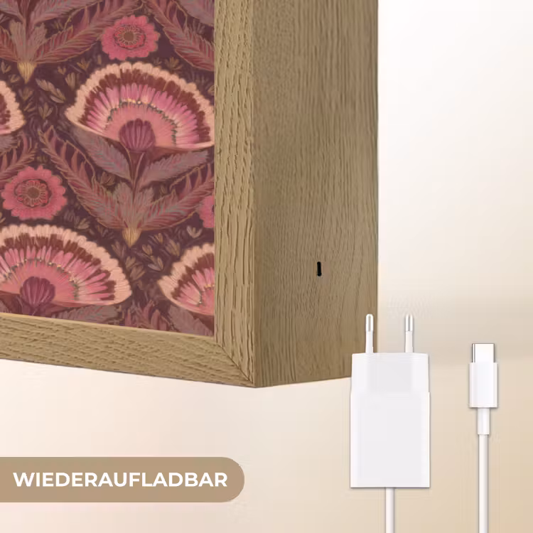 Antiek - Bloemen - Kleurrijk Light Box met batterij (Wandlamp) middel 907 -USP_websiteoplaadbaarDE