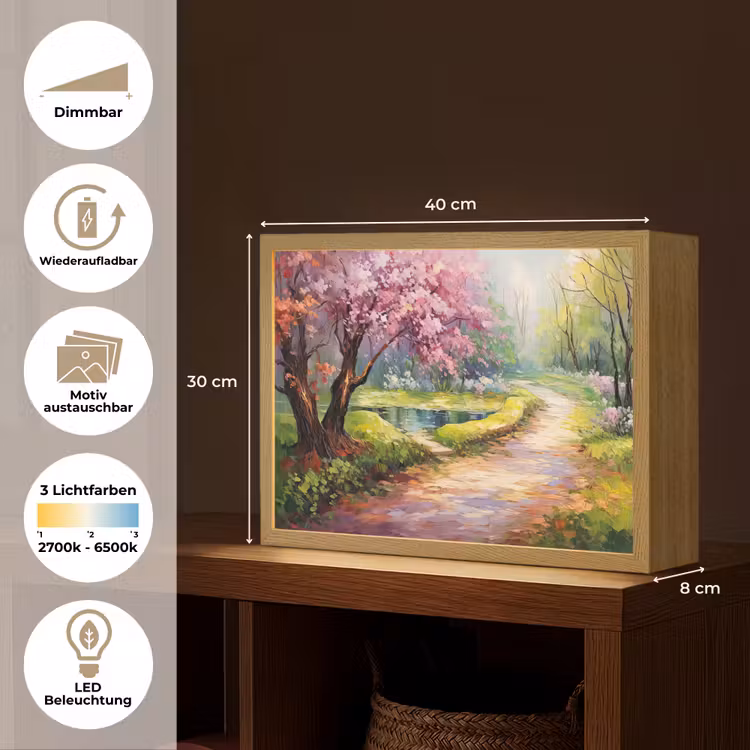 Watercolor - Natuur - Bomen - Kunst - Bloemen Light Box met batterij (Wandlamp) middel -USP_websiteoverzichtDE