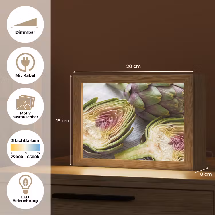 Lightbox - Wandleuchte - Artischocke – aufgeschnitten – Essen - Artisjok - Doorgesneden - Eten Light Box met kabel (Wandlamp) klein