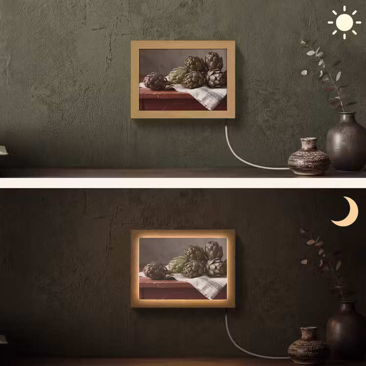 Lightbox - Wandleuchte - Artischocke – Essen – Rustikal - Artisjok - Eten - Rustiek Light Box met kabel (Wandlamp) klein