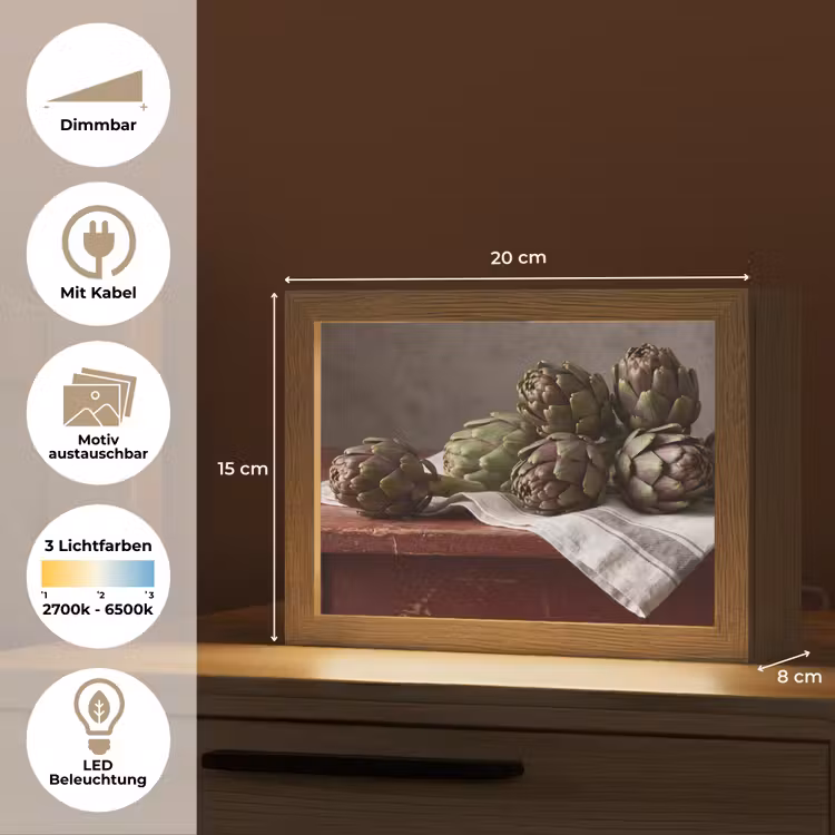Lightbox - Wandleuchte - Artischocke – Essen – Rustikal - Artisjok - Eten - Rustiek Light Box met kabel (Wandlamp) klein