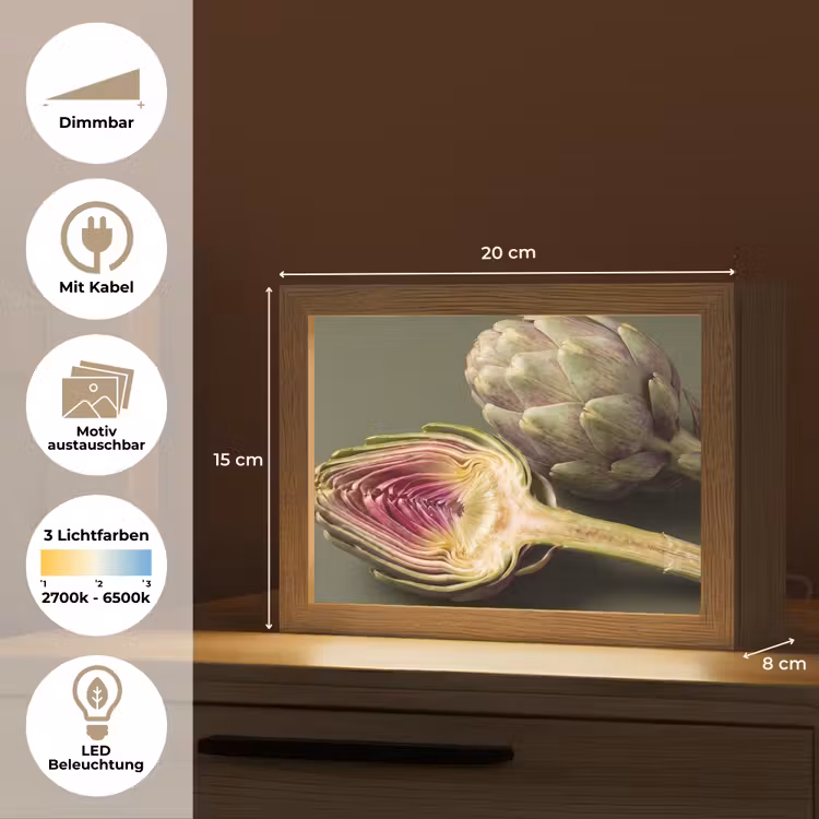 Lightbox - Wandleuchte - Artischocke – Violett – Lebensmittel - Artisjok - Paars - Voedsel Light Box met kabel (Wandlamp) klein
