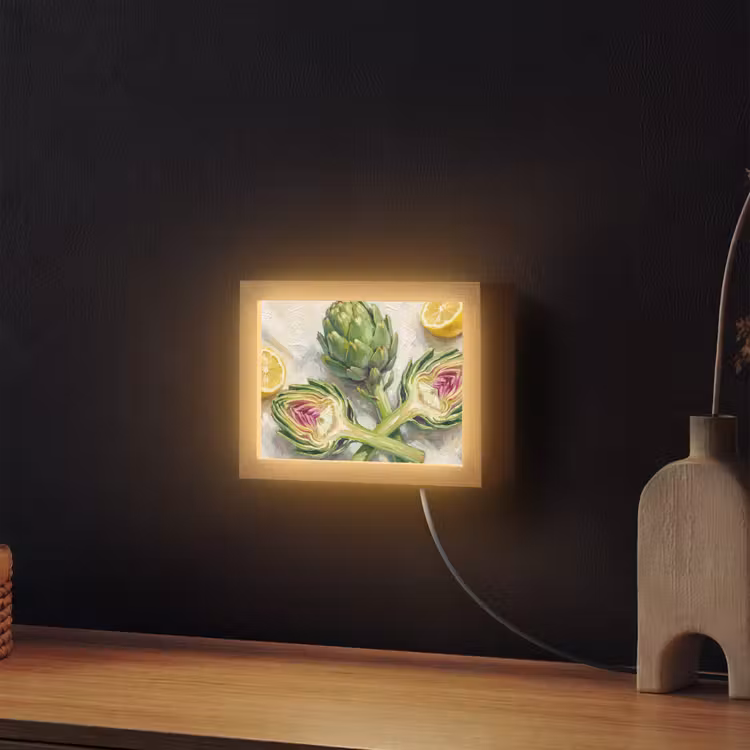 Lightbox - Wandleuchte - Artischocke – Zitrone – Essen - Artisjok - Citroen - Eten Light Box met kabel (Wandlamp) klein