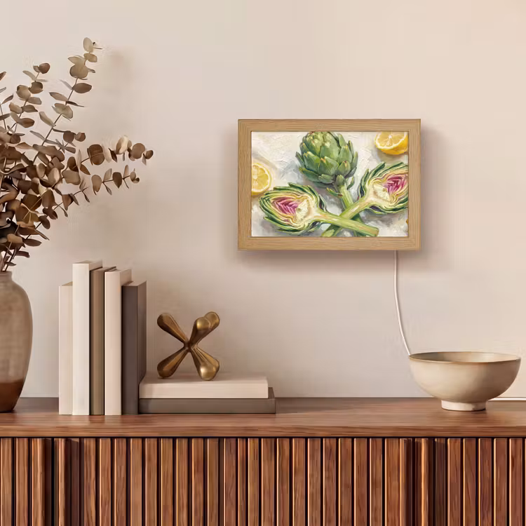 Lightbox - Wandleuchte - Artischocke – Zitrone – Essen - Artisjok - Citroen - Eten Light Box met kabel (Wandlamp) klein