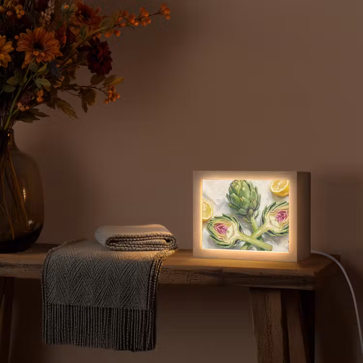 Lightbox - Wandleuchte - Artischocke – Zitrone – Essen - Artisjok - Citroen - Eten Light Box met kabel (Wandlamp) klein