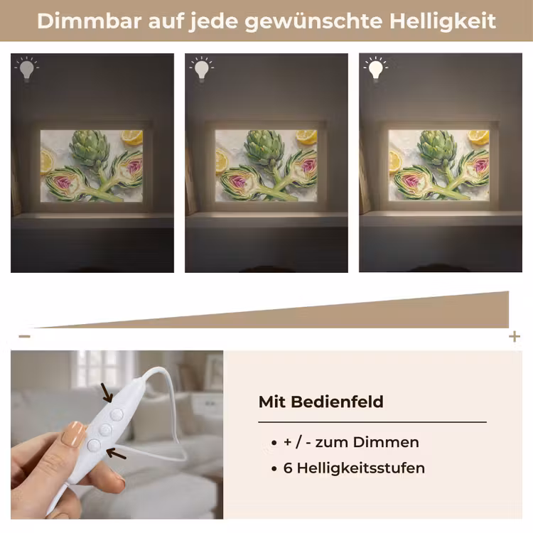 Lightbox - Wandleuchte - Artischocke – Zitrone – Essen - Artisjok - Citroen - Eten Light Box met kabel (Wandlamp) klein