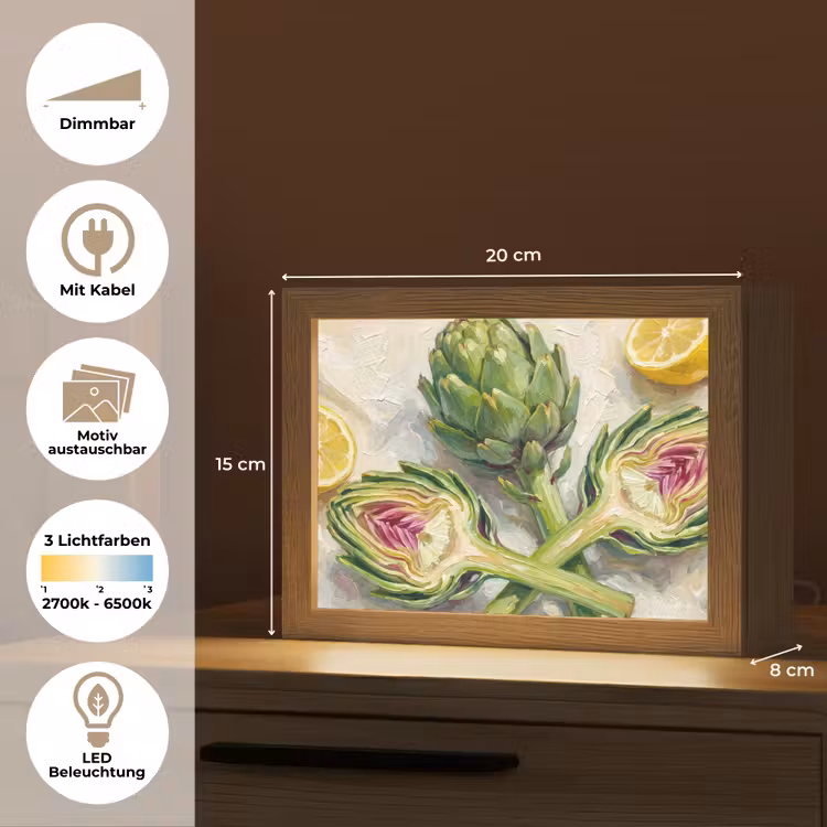 Lightbox - Wandleuchte - Artischocke – Zitrone – Essen - Artisjok - Citroen - Eten Light Box met kabel (Wandlamp) klein