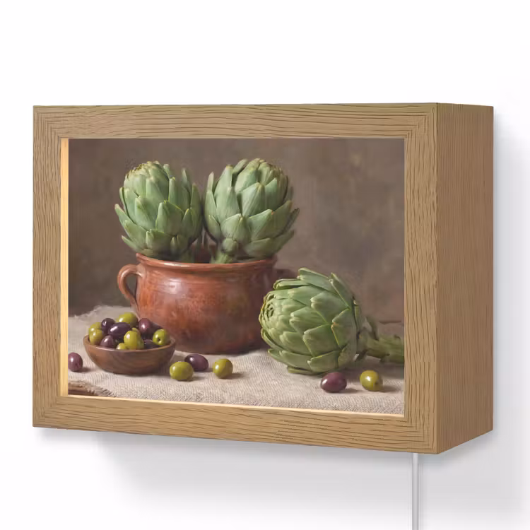 Lightbox - Wandleuchte - Artischocken – Oliven – Essen - Artisjokken - Olijven - Eten Light Box met kabel (Wandlamp) klein