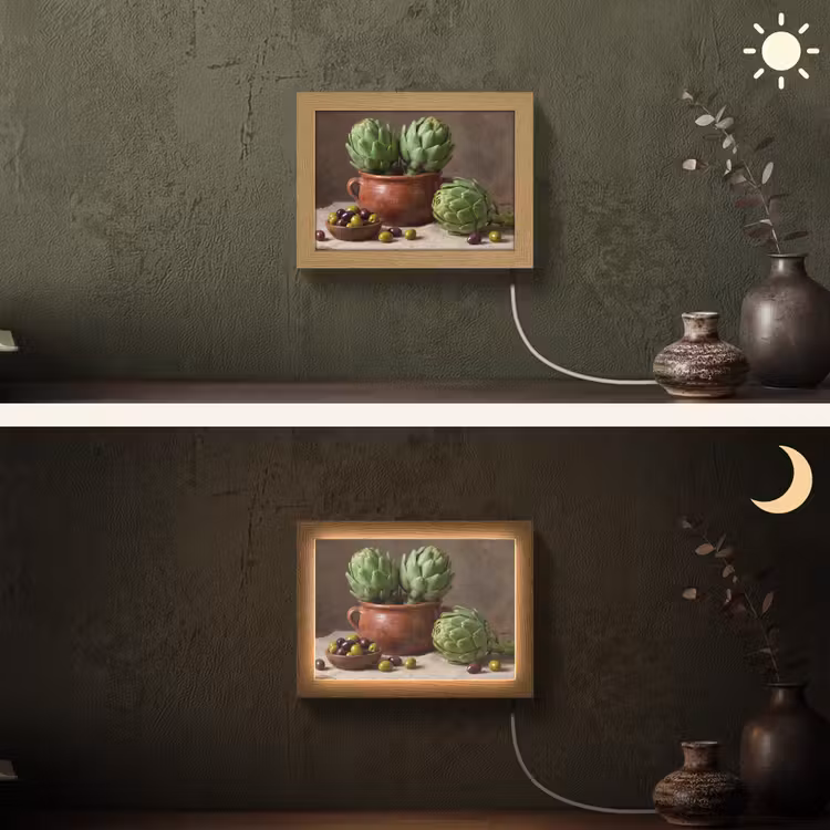 Lightbox - Wandleuchte - Artischocken – Oliven – Essen - Artisjokken - Olijven - Eten Light Box met kabel (Wandlamp) klein