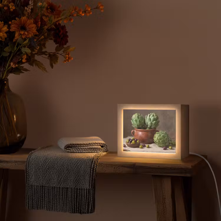 Lightbox - Wandleuchte - Artischocken – Oliven – Essen - Artisjokken - Olijven - Eten Light Box met kabel (Wandlamp) klein