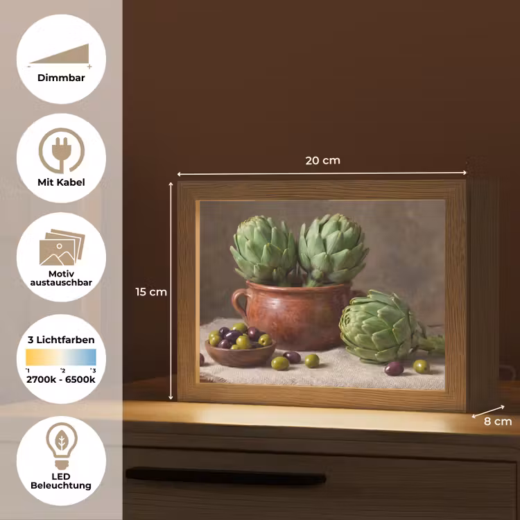 Lightbox - Wandleuchte - Artischocken – Oliven – Essen - Artisjokken - Olijven - Eten Light Box met kabel (Wandlamp) klein