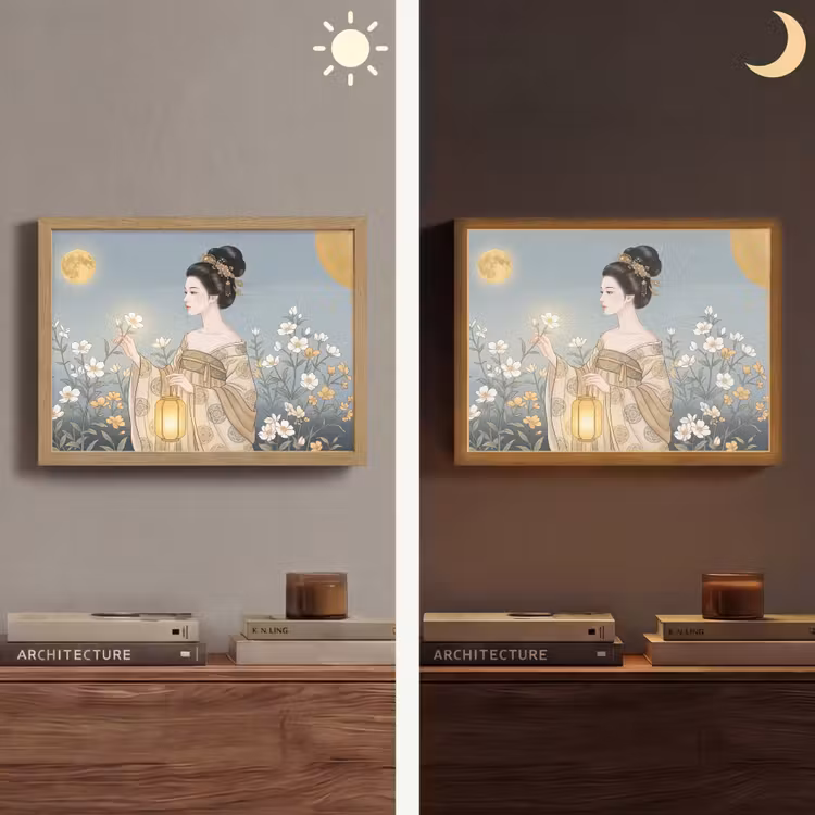 Aziatisch - Vrouw - Kimono Light Box met batterij (Wandlamp) middel -sfeer3