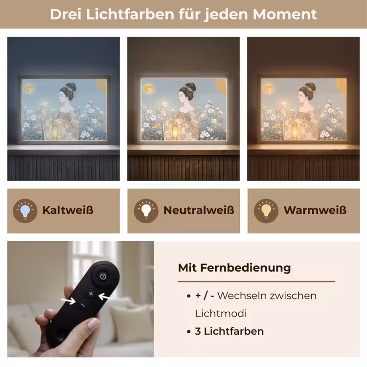 Aziatisch - Vrouw - Kimono Light Box met batterij (Wandlamp) middel -USP_lichtkleurDE
