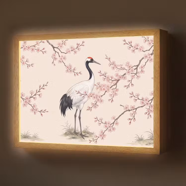 Aziatisch - Kraanvogel - Beige Light Box met batterij (Wandlamp) middel -z3d_website