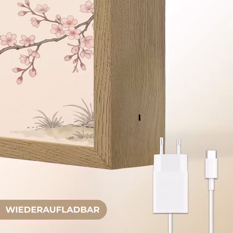 Aziatisch - Kraanvogel - Beige Light Box met batterij (Wandlamp) middel -USP_websiteoplaadbaarDE