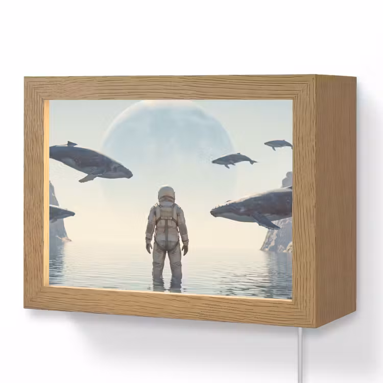 Lightbox - Wandleuchte - Astronaut – Wal – Fantasie - Ruimtevaarder - Walvis - Fantasie Light Box met kabel (Wandlamp) klein
