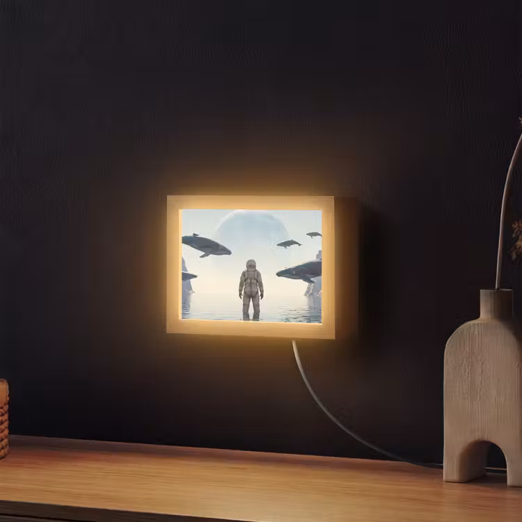 Lightbox - Wandleuchte - Astronaut – Wal – Fantasie - Ruimtevaarder - Walvis - Fantasie Light Box met kabel (Wandlamp) klein