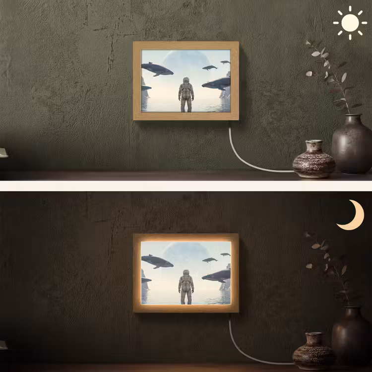 Lightbox - Wandleuchte - Astronaut – Wal – Fantasie - Ruimtevaarder - Walvis - Fantasie Light Box met kabel (Wandlamp) klein