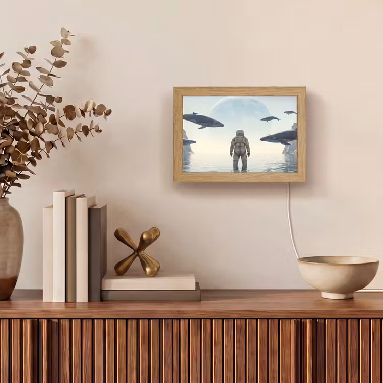 Lightbox - Wandleuchte - Astronaut – Wal – Fantasie - Ruimtevaarder - Walvis - Fantasie Light Box met kabel (Wandlamp) klein