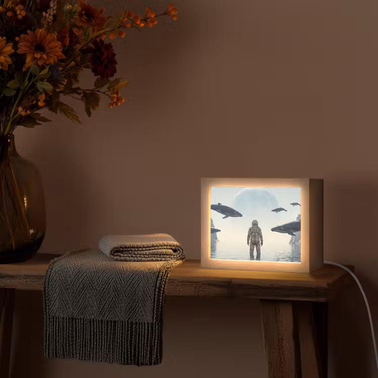 Lightbox - Wandleuchte - Astronaut – Wal – Fantasie - Ruimtevaarder - Walvis - Fantasie Light Box met kabel (Wandlamp) klein