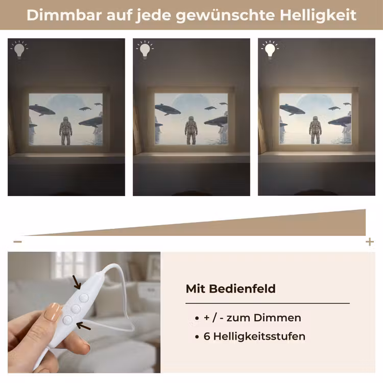Lightbox - Wandleuchte - Astronaut – Wal – Fantasie - Ruimtevaarder - Walvis - Fantasie Light Box met kabel (Wandlamp) klein