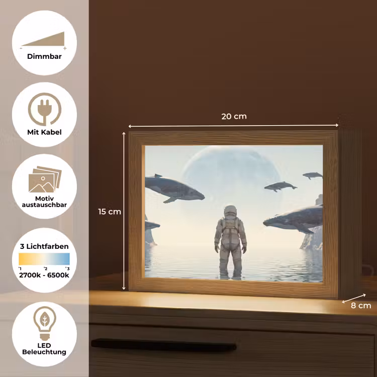 Lightbox - Wandleuchte - Astronaut – Wal – Fantasie - Ruimtevaarder - Walvis - Fantasie Light Box met kabel (Wandlamp) klein
