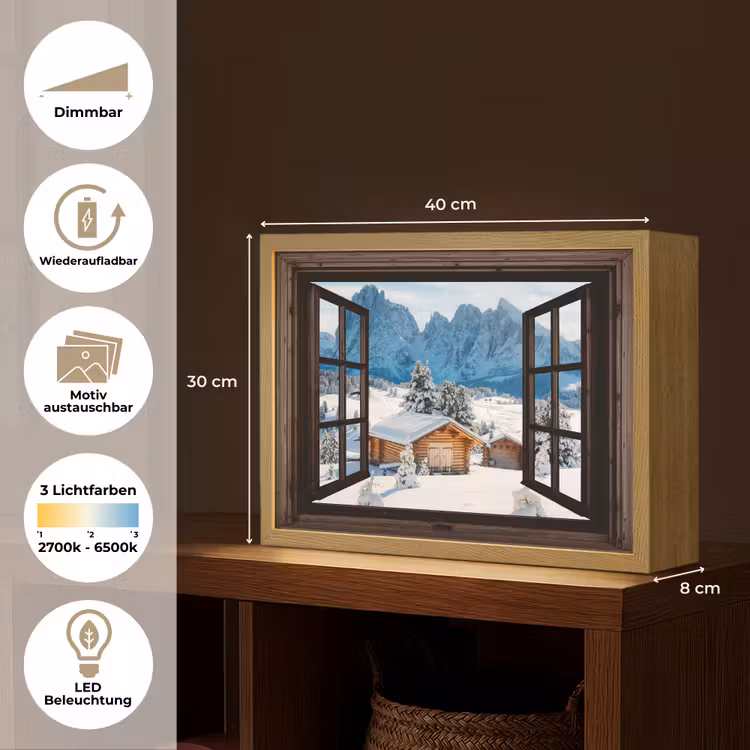 Doorkijk - Winter - Landschap - Huisje - Bergen Light Box met batterij (Wandlamp) middel -USP_websiteoverzichtDE
