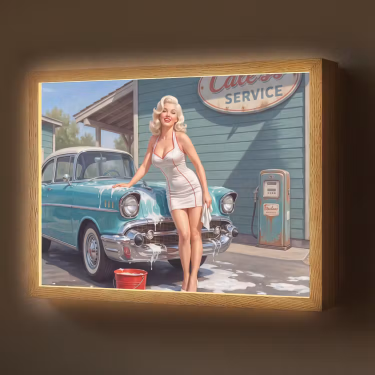 Auto - Vrouw - Groen Light Box met batterij (Wandlamp) middel -z3d_website