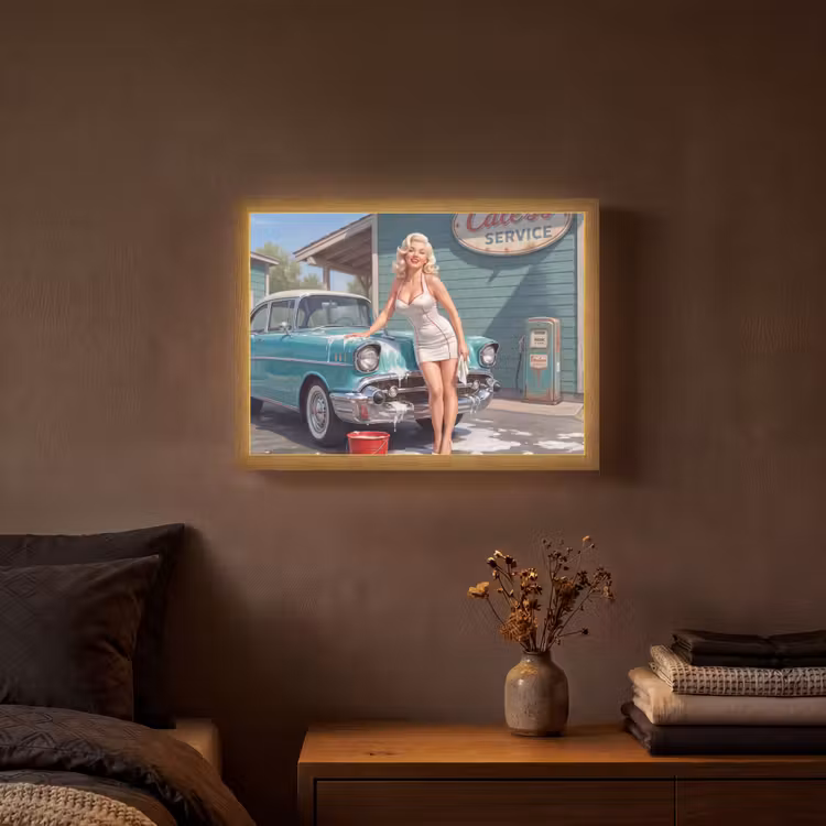Auto - Vrouw - Groen Light Box met batterij (Wandlamp) middel -sfeer4