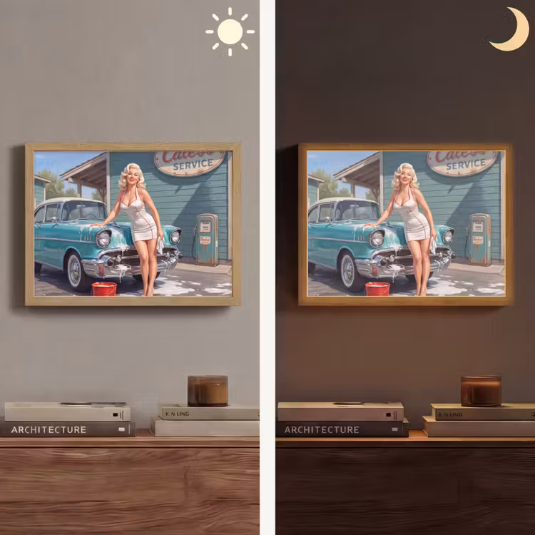 Auto - Vrouw - Groen Light Box met batterij (Wandlamp) middel -sfeer3