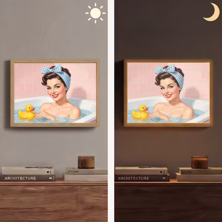 Badkamer - Eend - Blauw Light Box met batterij (Wandlamp) middel -sfeer3