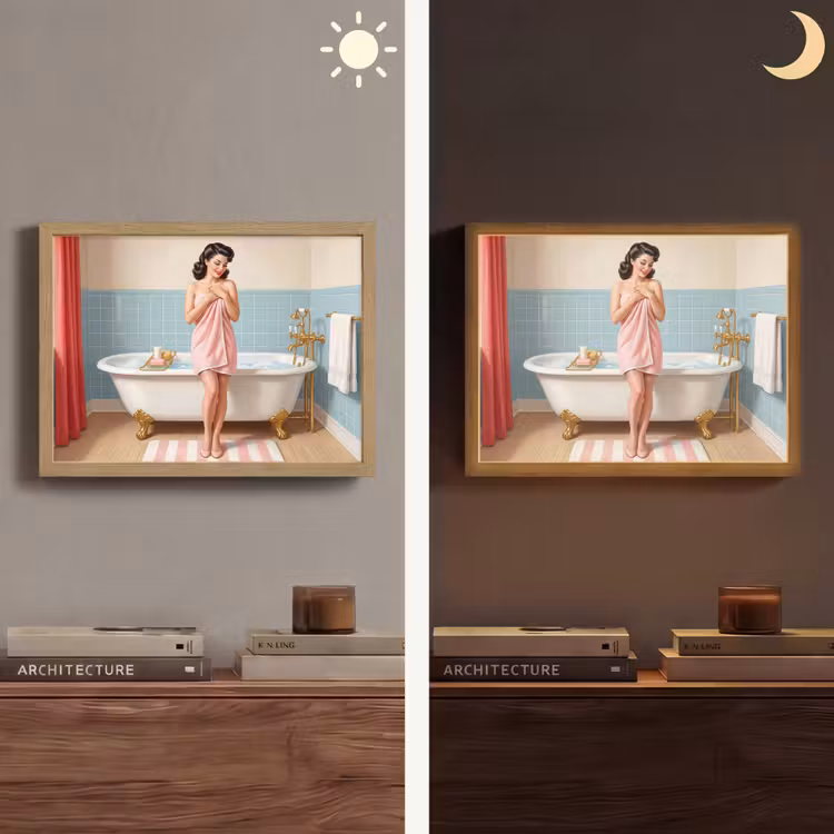 Badkamer - Vrouw - Roze Light Box met batterij (Wandlamp) middel -sfeer3