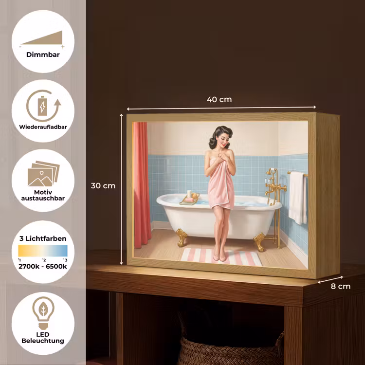 Badkamer - Vrouw - Roze Light Box met batterij (Wandlamp) middel -USP_websiteoverzichtDE